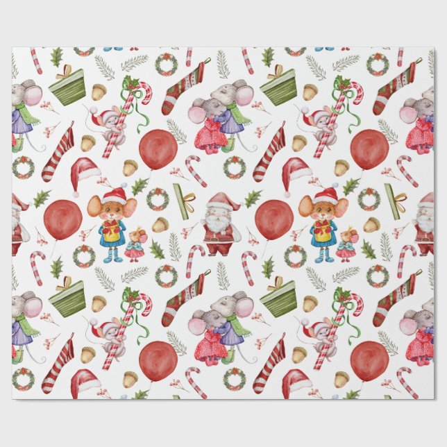 Papier Cadeau Mélange de Noël aquarelle (Plat)