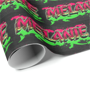 Papier Cadeau Mélanie prénom Graffiti red green