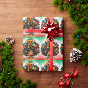 Papier Cadeau Melanin Christmas Black Queen Melanin Femme Noël