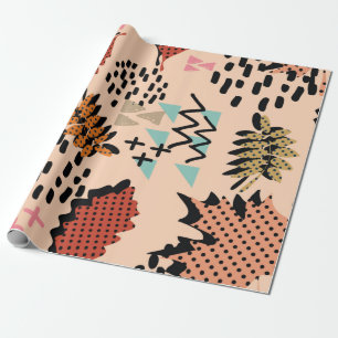 Papier Cadeau Memphis automne feuillage et feuilles avec géomet