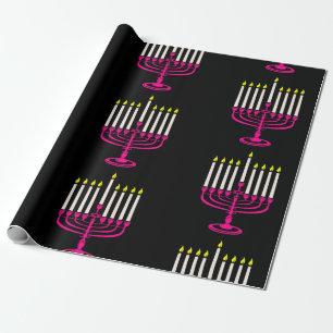 Papier Cadeau menorah rose chaud hanoukka purim