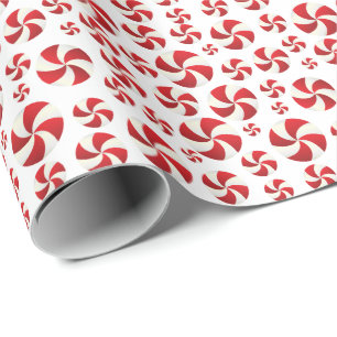 Papier Cadeau Menthes de Noël rouge et blanc