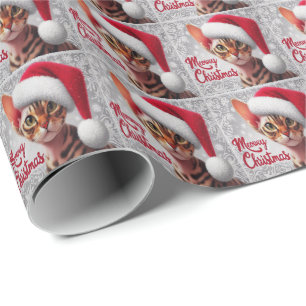 Papier Cadeau Meow Christmas Devon Rex Cat, Xmas Père Noël Cat