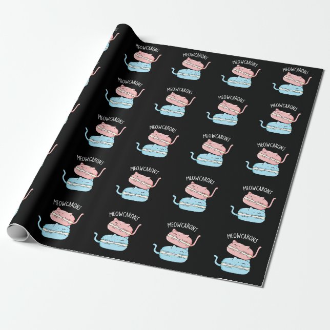 Papier Cadeau Meowcarons Funny Macaron Pun Dark BG (Déroulé)