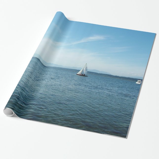 Papier Cadeau mer, bleu ciel et blanc bateaux cadeau de vacances (Déroulé)
