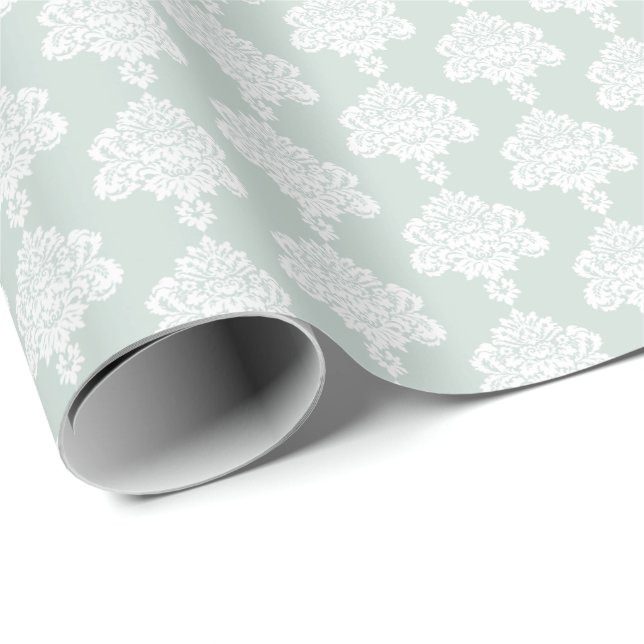 Papier Cadeau Mer clair| Papier blanc à enveloppement de Damas (Coin rond)