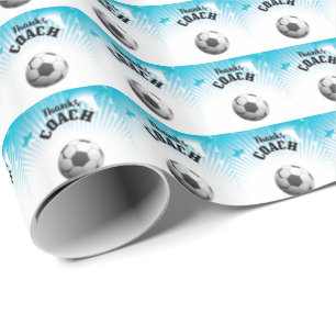 Papier Cadeau Merci Coach Football Aqua Blue Stars Ball