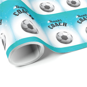 Papier Cadeau Merci Coach Football Aqua Blue Stars Ball