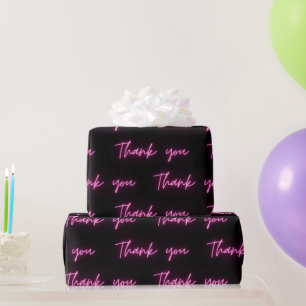 Papier Cadeau Merci Fun Moderne Noir Hot rose Neon Script