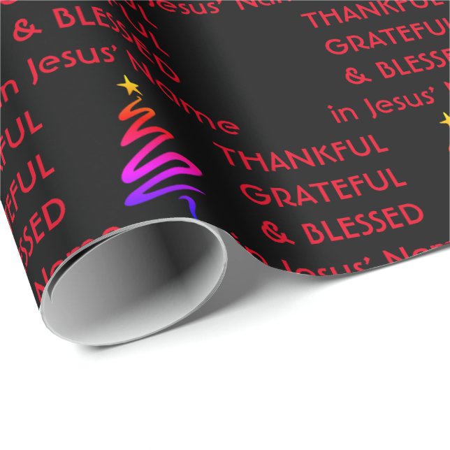 Papier Cadeau MERCI GRATEFUL BÉNÉFICIÉ | Jésus noir| Noël (Coin rond)