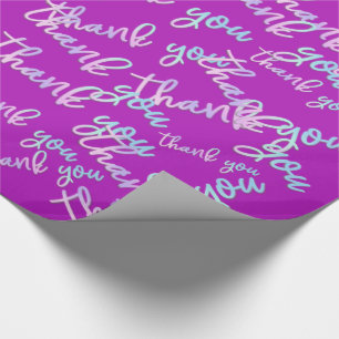 Papier Cadeau Merci Holographe Script Sirène rose Fuchsia