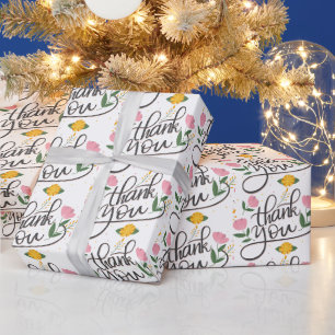 Papier Cadeau Merci-Typographie moderne & accents floraux