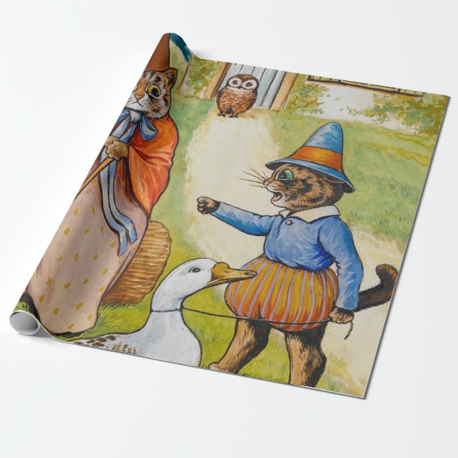 Papier Cadeau Mère Goose à la maison par Louis Wain (Déroulé)