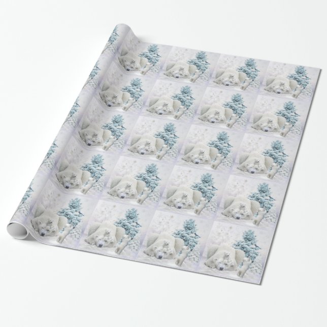 Papier Cadeau Mère Ours Polaire Fatigué Avec Bébés (Déroulé)