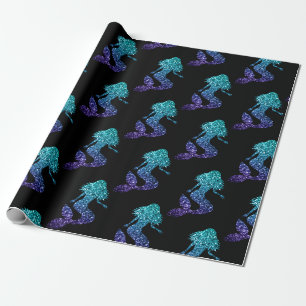 Papier Cadeau Mermaid aqua bleu ombre motif noir
