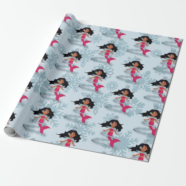Papier Cadeau Mermaid Cute Girl Whimsical Snowflakes (Déroulé)