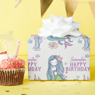 Papier Cadeau Mermaid Joyeux Anniversaire Personnalisé