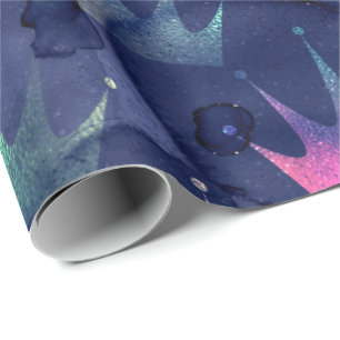 Papier Cadeau Mermaid Ocean Parties scintillant Blue Navy Tiffan