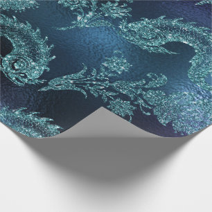 Papier Cadeau Mermaid Ocean Parties scintillant Blue Navy Turquo