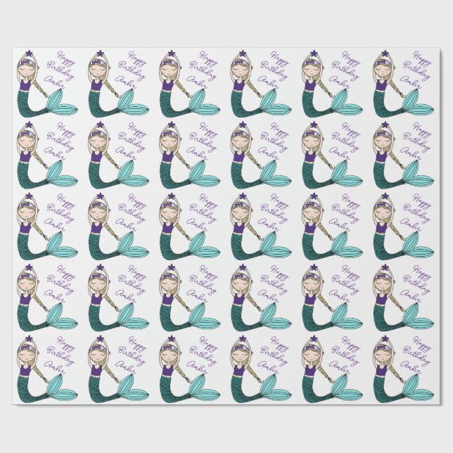 Papier Cadeau Mermaid papier d'emballage d'anniversaire, fille s (Plat)