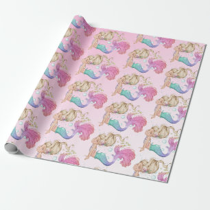 Papier Cadeau Mermaid rose mignonne bulles enveloppant