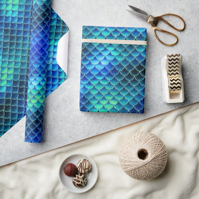 Papier Cadeau Mermaid Scales Motif Blue ID600 (Artisanat)