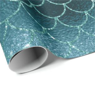 Papier Cadeau Mermaid Scales Parties scintillant Turquoise Aqua 