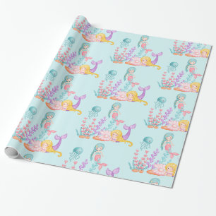 Papier Cadeau Mermaids et méduses sous l'aquarelle marine
