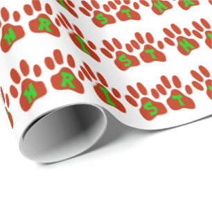 Papier Cadeau Merry Christmas Chien Empreintes de pattes Cadeau 