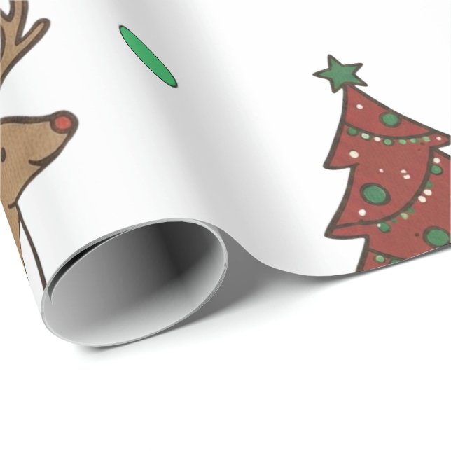 Papier Cadeau Merry Christmas Holiday Deer & Candy Cane Gift Wra (Coin rond)