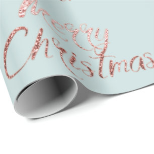 Papier Cadeau Merry Christmas Rose Gold Blue Cottage