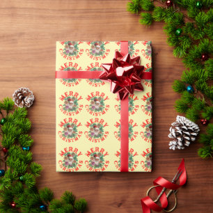 PAPIER CADEAU MERRY CHRISTMAS SANTA CLAUS FLEURS BLOSSOM