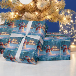 Papier Cadeau Merry Christmas Snowman with Neon Sign