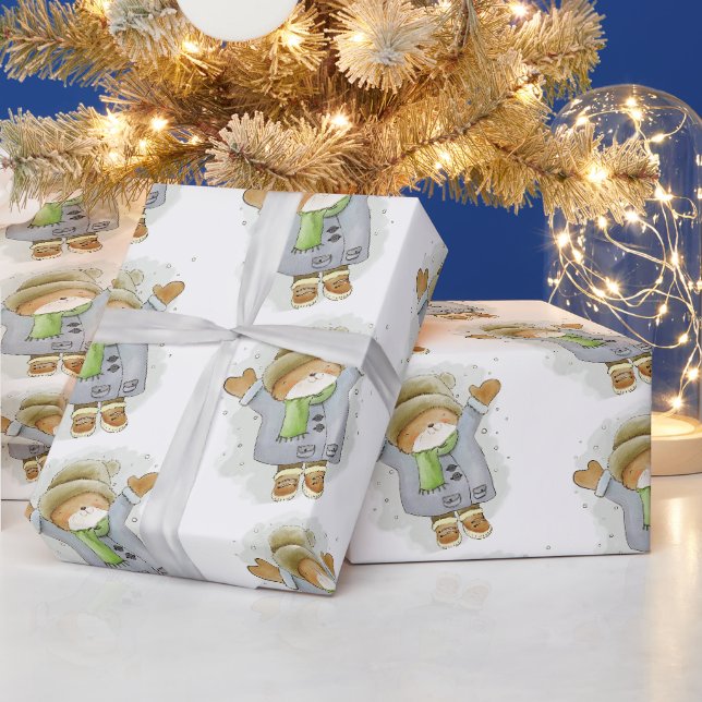 Papier Cadeau Merry Christmas Wrapping Cat Kitten Winter  (Vacances)
