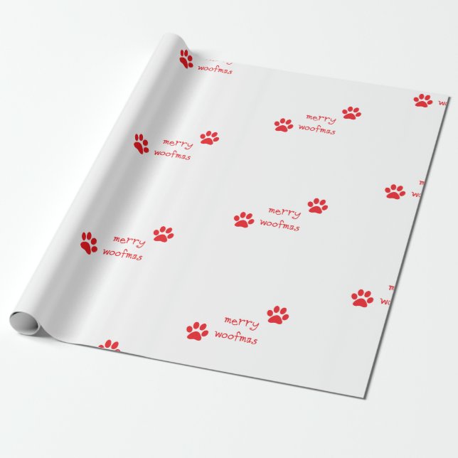 Papier Cadeau Merry Woofmas Empreinte de patte Red Statement (Déroulé)