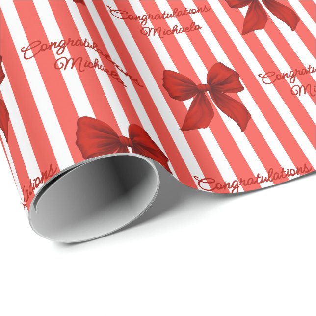 Papier Cadeau Message personnalisé Coquette rouge brille félicit (Coin rond)