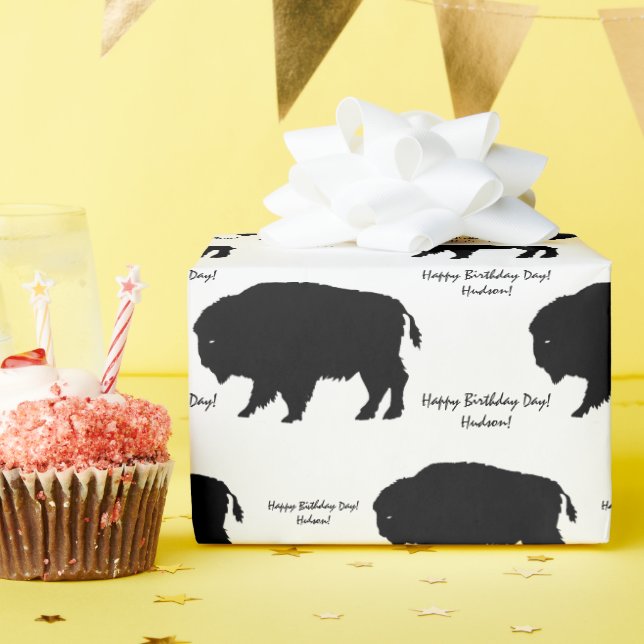 Papier Cadeau Message personnalisé de buffle rustique noir et bl (Fête d'anniversaire)