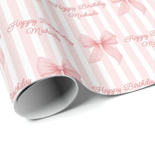 Papier Cadeau Message personnalisé Nœuds Coquette Rose Joyeux An