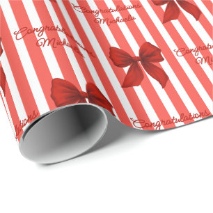 Papier Cadeau Message personnalisé Nœuds Coquette Rouge Félicita