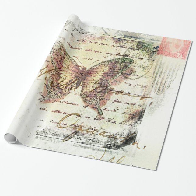 Papier Cadeau Messagerie papillon vintage (Déroulé)
