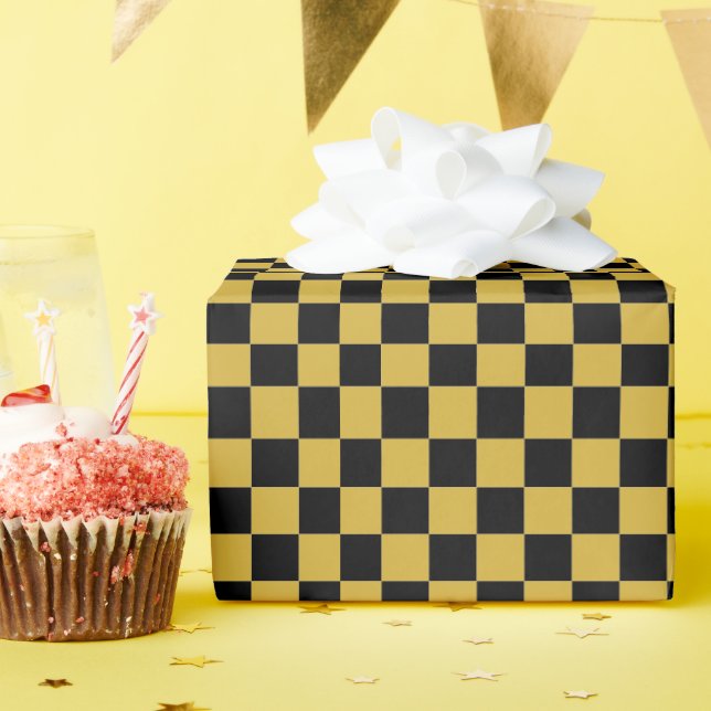 Papier Cadeau Metallic Gold with Black Square Style (Fête d'anniversaire)