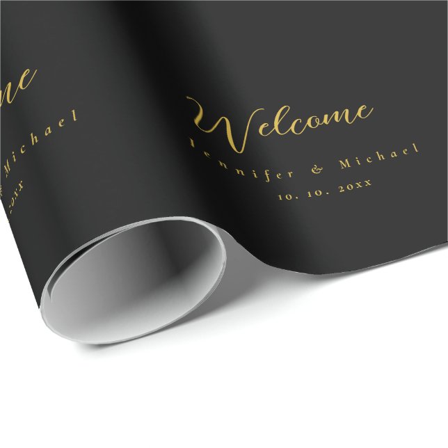 Papier Cadeau Métallique Or & Noir Professionnel Moderne Élégant (Coin rond)
