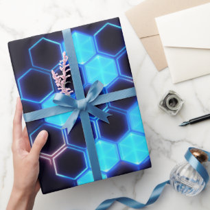 Papier Cadeau Métissage Holographique Cyberpunk Carreaux Hexagon