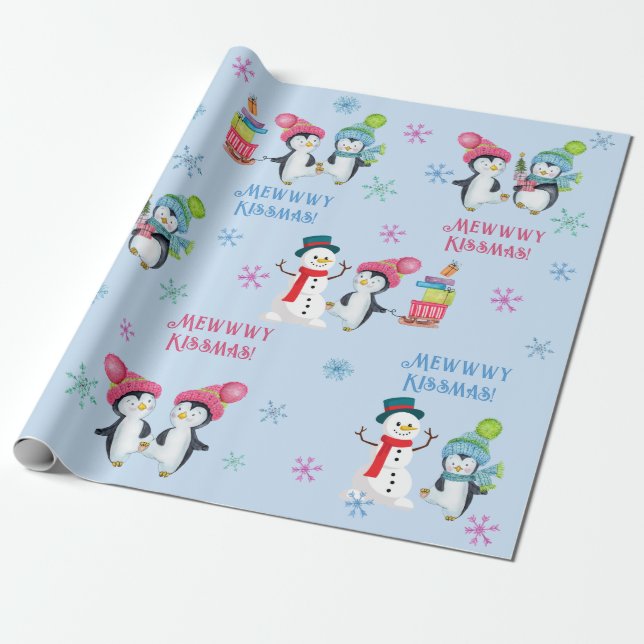 Papier Cadeau Mewwwwwwwwsmas Penguins Snowmen et Snowflakes (Déroulé)