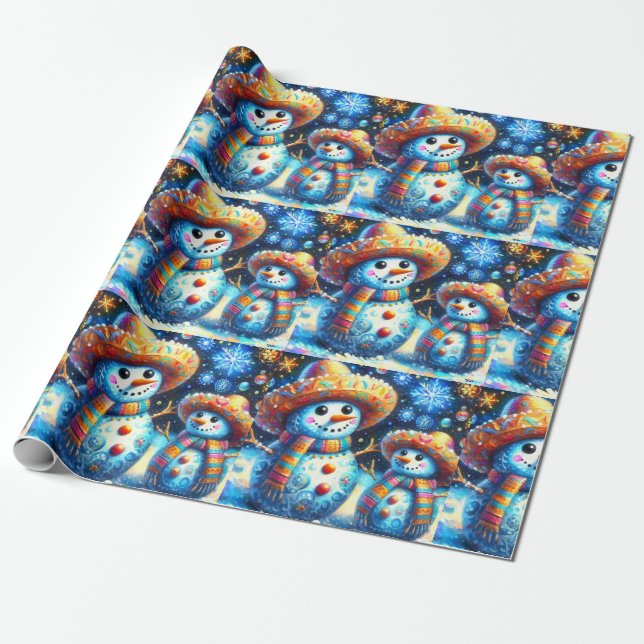 Papier Cadeau Mexicain Art Snowmen Snowman Adresse de retour (Déroulé)