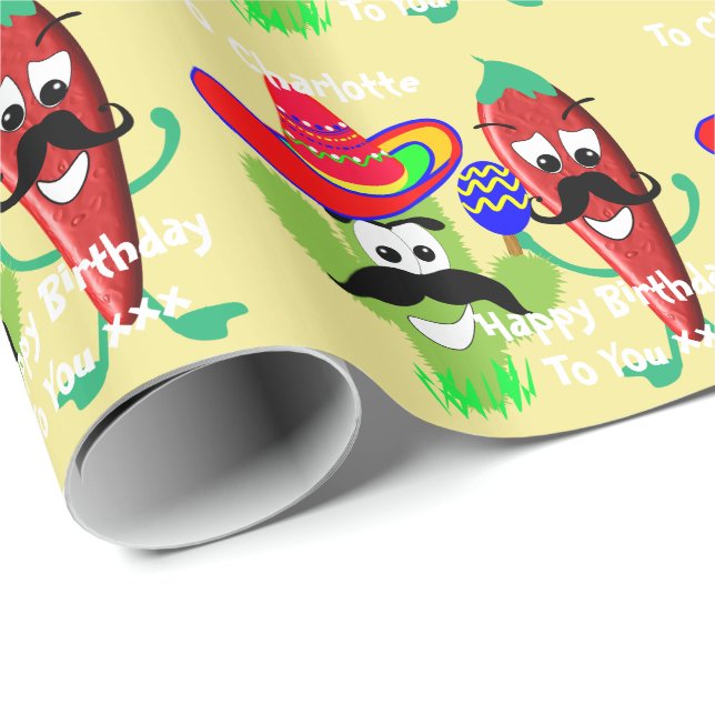 Papier Cadeau Mexicaine Sombrero Cactus Chili Pepper Fiesta Fun (Coin rond)