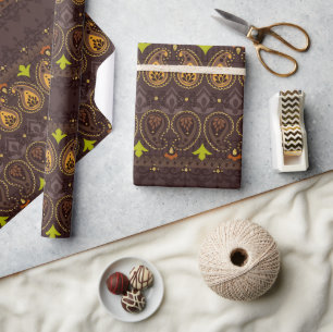 Papier Cadeau Mexique Tribal Brown Gold Green