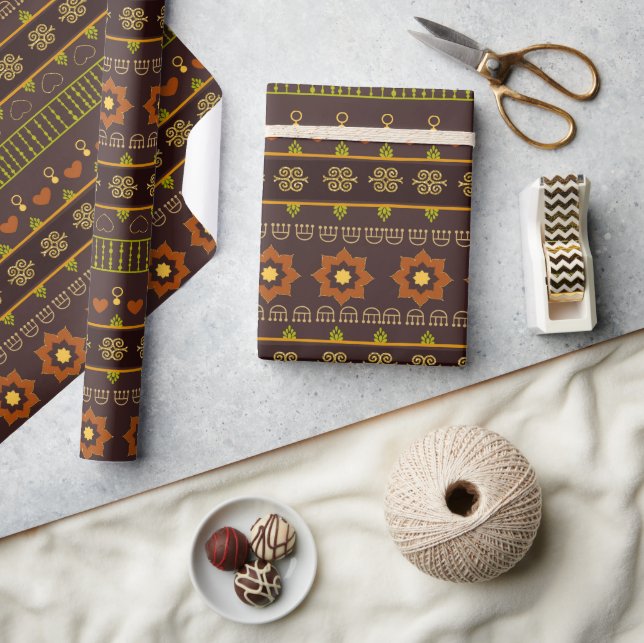 Papier Cadeau Mexique Tribal Brown Gold Green (Artisanat)