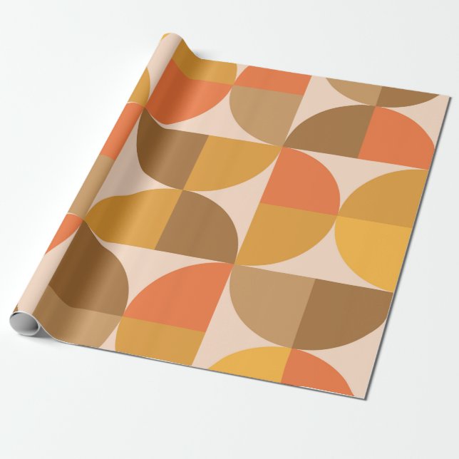 Papier Cadeau Mi-cercles orange et Brown du milieu du siècle (Déroulé)
