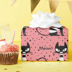 Papier Cadeau Mi-Siècle Meow ! Papier d'enlèvement de chats atom